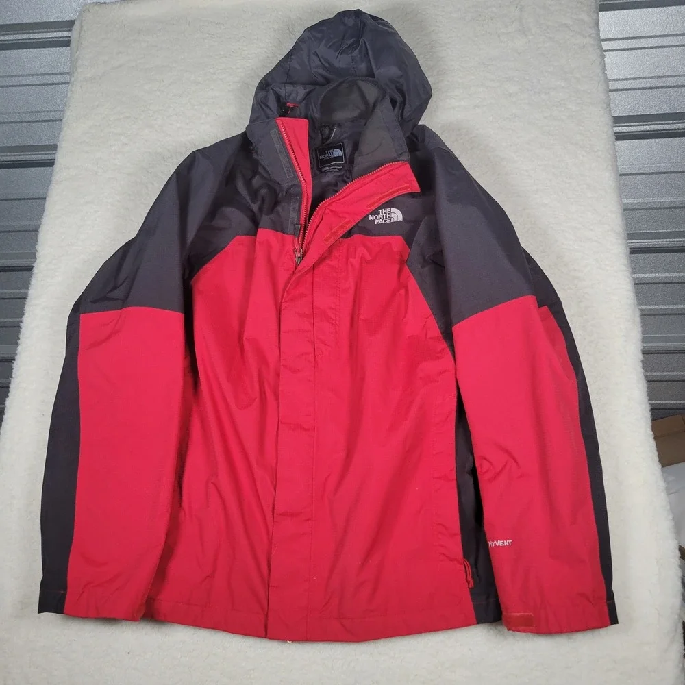 The North Face Rain Jacket Mens XL Red Gray HyVent Waterproof Hooded T495+T895 - Picture 2 of 16